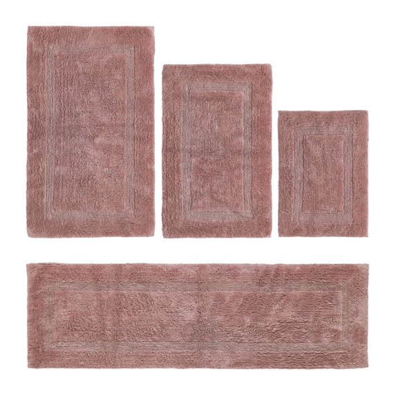 Better Trends Bath Rugs 4 Piece Set 100% Cotton Bathroom Rug Soft, Water Absorbent, Reversible, Machine Washable for Bathroom Decor Toilet Base Contour And, Bath Mat Pink Lux Collection