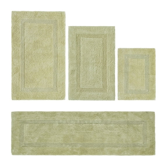 Better Trends Bath Rugs 4 Piece Set 100% Cotton Bathroom Rug Soft, Water Absorbent, Reversible, Machine Washable for Bathroom Decor Toilet Base Contour And, Bath Mat Sage Lux Collection