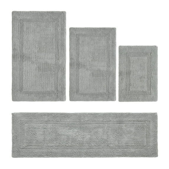 Better Trends Bath Rugs 4 Piece Set 100% Cotton Bathroom Rug Soft, Water Absorbent, Reversible, Machine Washable for Bathroom Decor Toilet Base Contour And, Bath Mat Silver Lux Collection