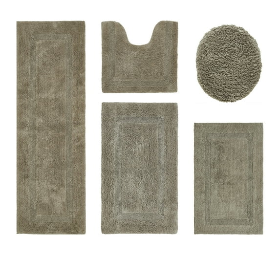Better Trends Bath Rugs 5 Piece Set 100% Cotton Soft U-Shaped Toilet Mat Water Absorbent Reversible Machine Washable for Bathroom Decor Toilet Base Contour, Lid Cover Beige Lux Collection