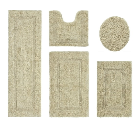 Better Trends Bath Rugs 5 Piece Set 100% Cotton Soft U-Shaped Toilet Mat Water Absorbent Reversible Machine Washable for Bathroom Decor Toilet Base Contour, Lid Cover Sand Lux Collection