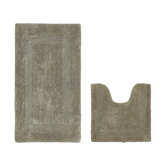 Better Trends Bath Rugs U-Shaped Contour Toilet Rugs Sets 2 Piece 100% Cotton Bathroom Mat Soft Absorbent Reversible Washable for Decor Tub Shower Bathroom Floor, 20"x20"|24"x40" Beige Lux Collection