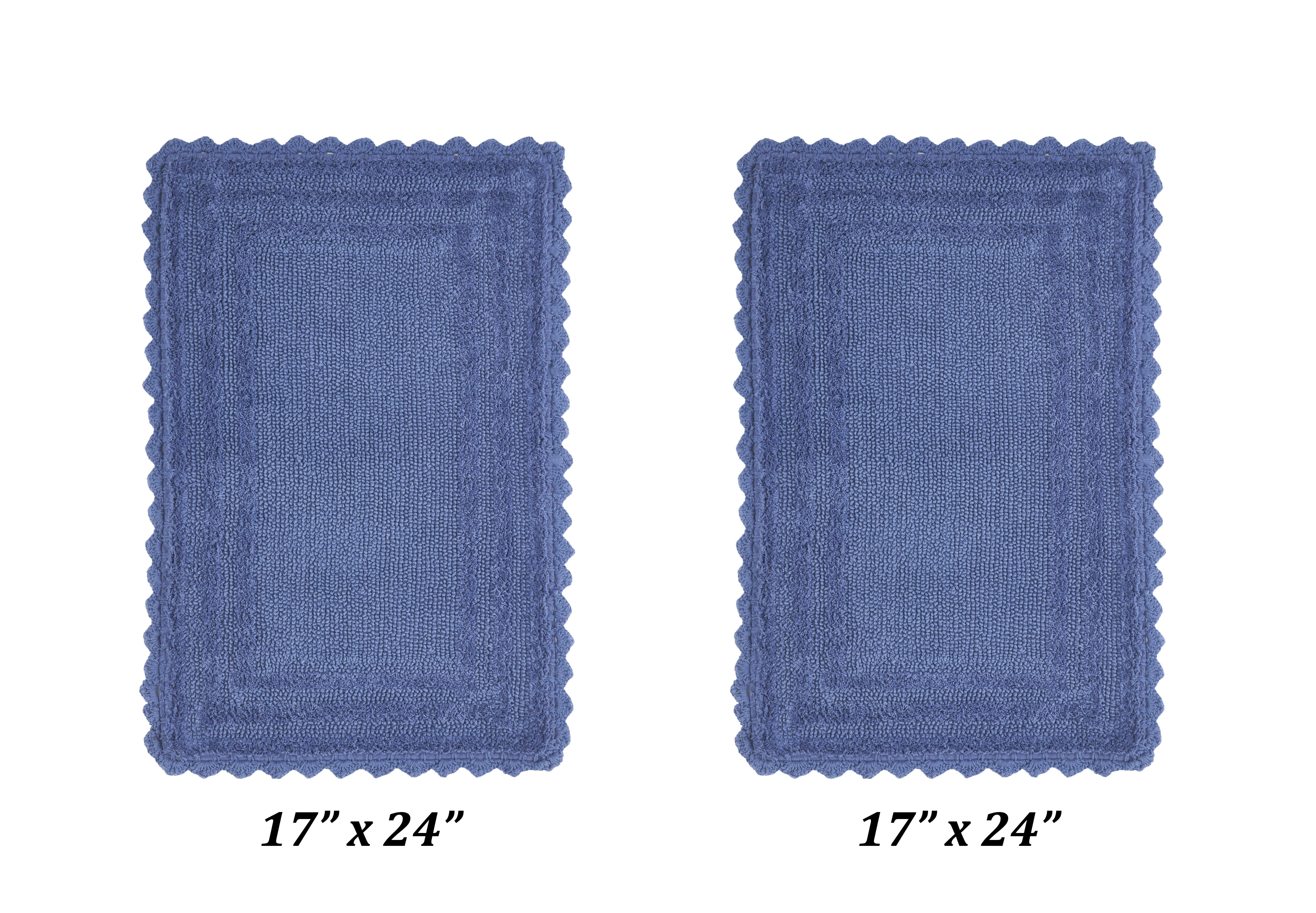 Better Trends 2 Piece Bathroom Rugs Set 100% Cotton, Soft Tufted Bath Mat, Water Absorbent & Reversible Bath Rug (Blue) Lilly Crochet Collection