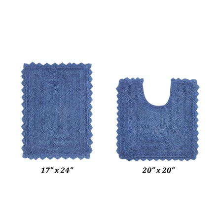 Better Trends 2 Piece Bathroom Rugs Set 100% Cotton, Soft Tufted Bath Mat, Water Absorbent & Reversible Bath Rug (Blue) Lilly Crochet Collection