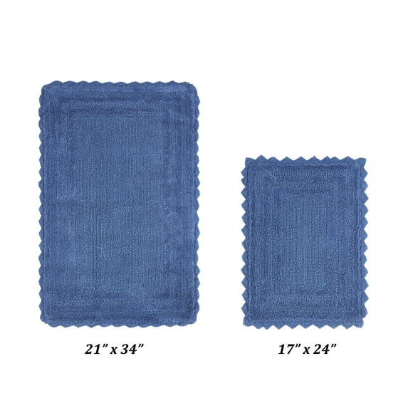 Better Trends 2 Piece Bathroom Rugs Set 100% Cotton, Soft Tufted Bath Mat, Water Absorbent & Reversible Bath Rug (Blue) Lilly Crochet Collection