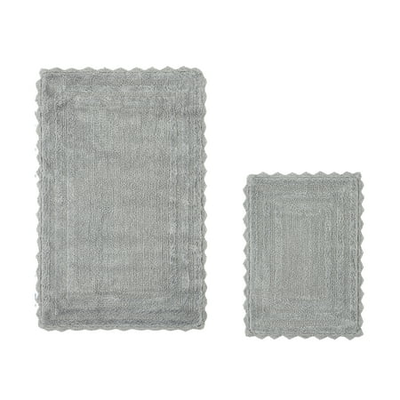 Better Trends 2 Piece Bathroom Rugs Set 100% Cotton, Soft Tufted Bath Mat, Water Absorbent & Reversible Bath Rug (Gray) Lilly Crochet Collection