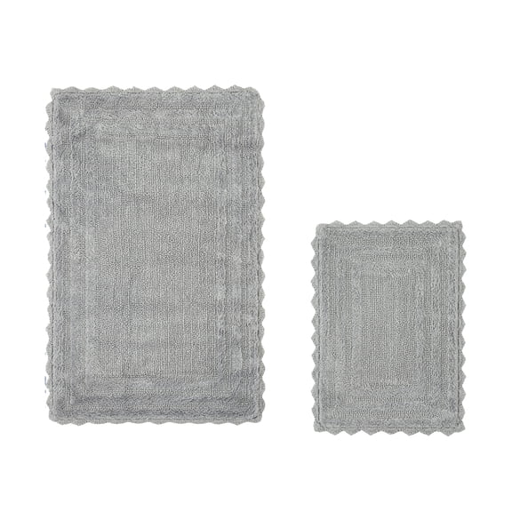 Better Trends 2 Piece Bathroom Rugs Set 100% Cotton, Soft Tufted Bath Mat, Water Absorbent & Reversible Bath Rug (Gray) Lilly Crochet Collection