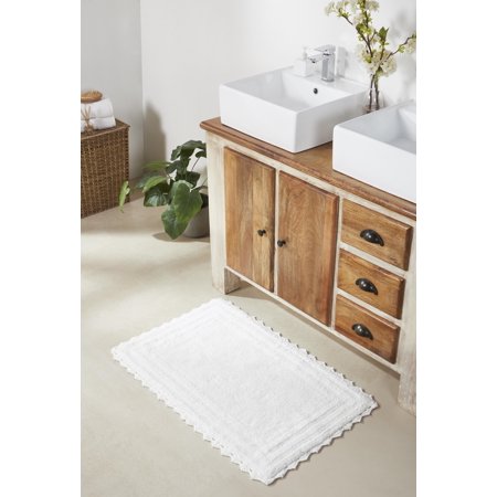 Better Trends 2 Piece Bathroom Rugs Set 100% Cotton, Soft Tufted Bath Mat, Water Absorbent & Reversible Bath Rug (White) Lilly Crochet Collection