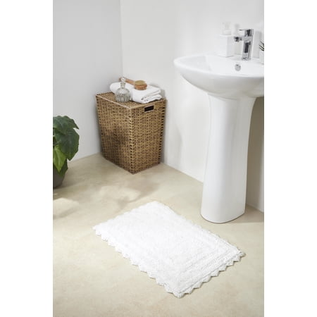 Better Trends 2 Piece Bathroom Rugs Set 100% Cotton, Soft Tufted Bath Mat, Water Absorbent & Reversible Bath Rug (White) Lilly Crochet Collection
