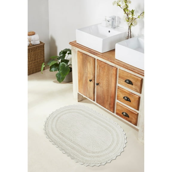 Better Trends 20" x 32" Oval Shape Bath Mat 100% Cotton Bathroom Rug Water Absorbent Bath Rug Machine Washable (Ivory) Lilly Crochet Collection