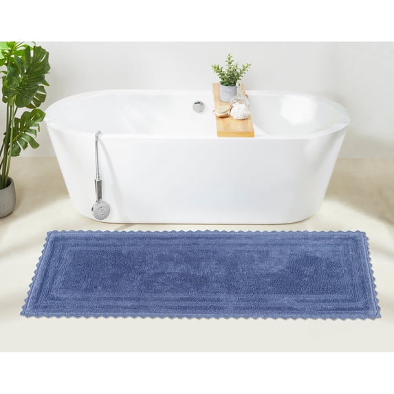 Better Trends 20" x 60" Bathroom Runner Mat, 100% Cotton, Crochet Bath Mat, Absorbent, Reversible, Machine Washable for Bathroom, Tub & Shower Use Blue - Lilly Crochet Collection