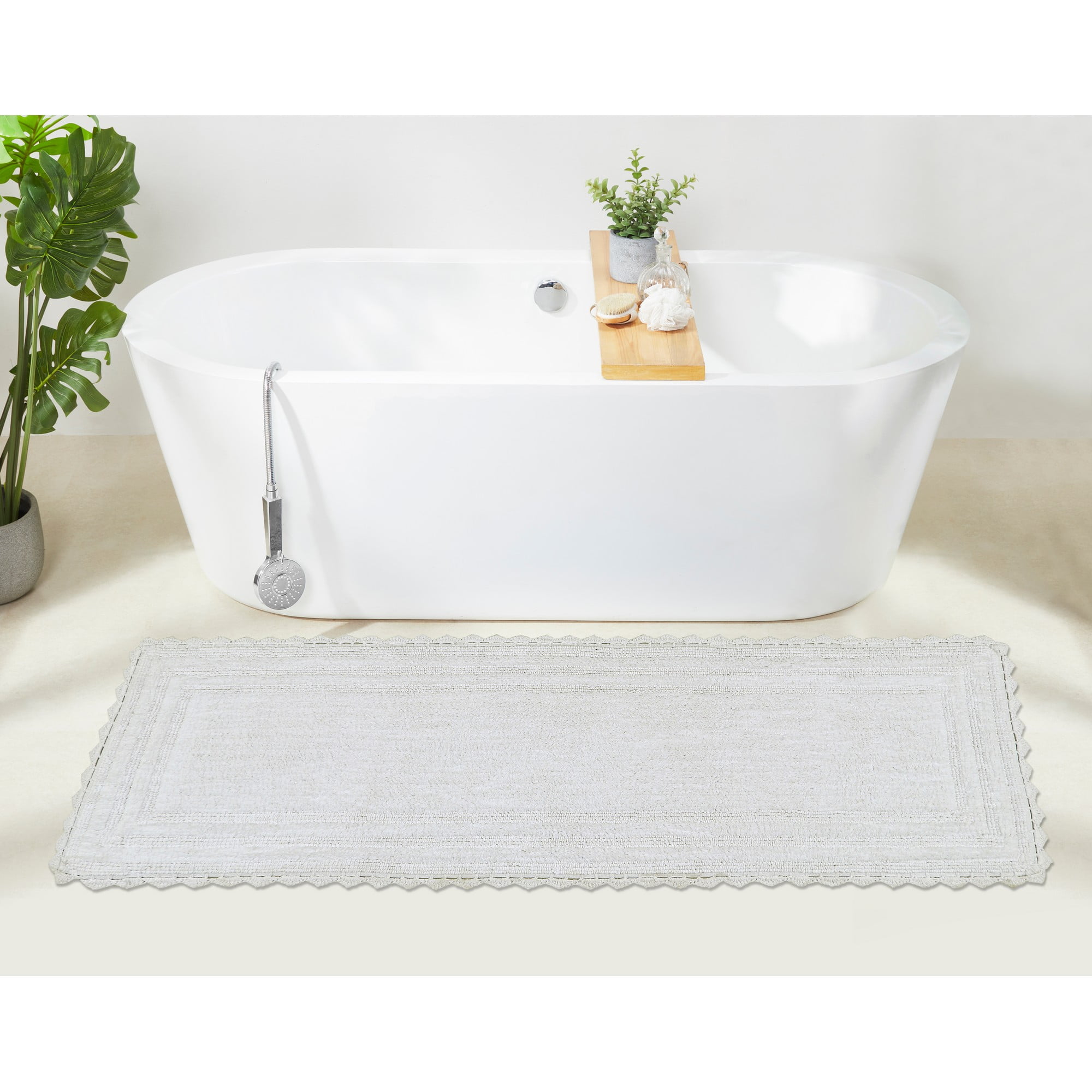 White Cotton Crochet Tufted Reversible Bath Rug Runner 20" x 60"