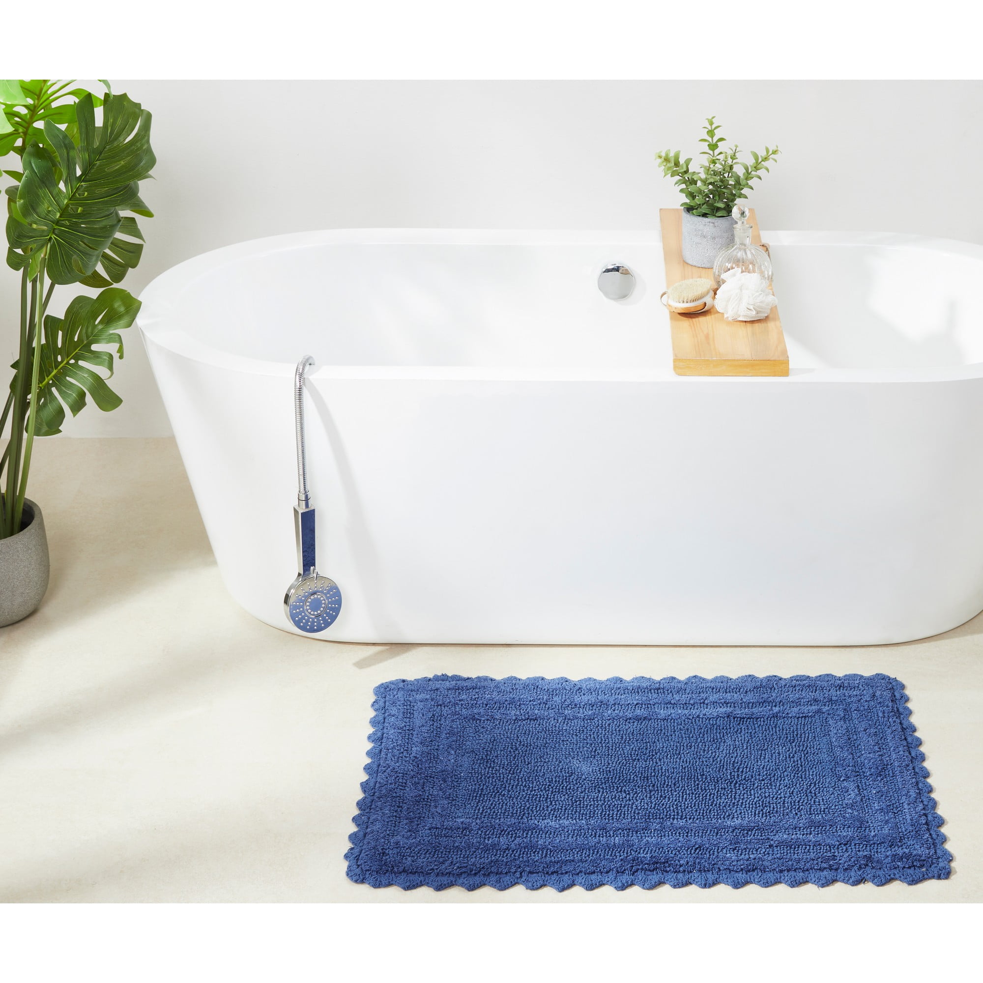 Better Trends 21" x 34" Bathroom Rug – 100% Cotton, Extra Soft Tufted Reversible Bath Mat, Water-Absorbent, Machine Washable (Blue) Lilly Crochet Collection