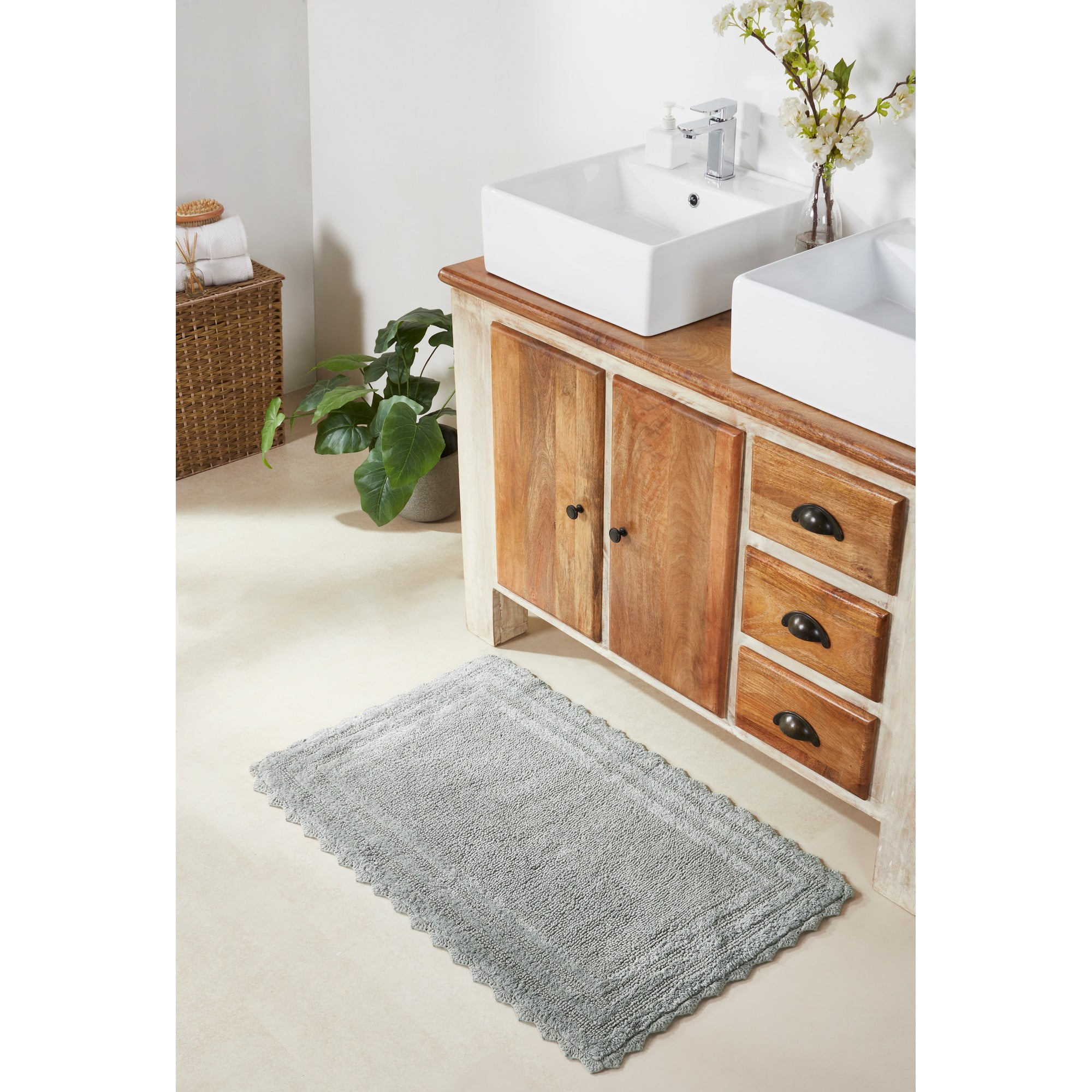 Gray 24" x 40" Cotton Crochet Reversible Bath Rug
