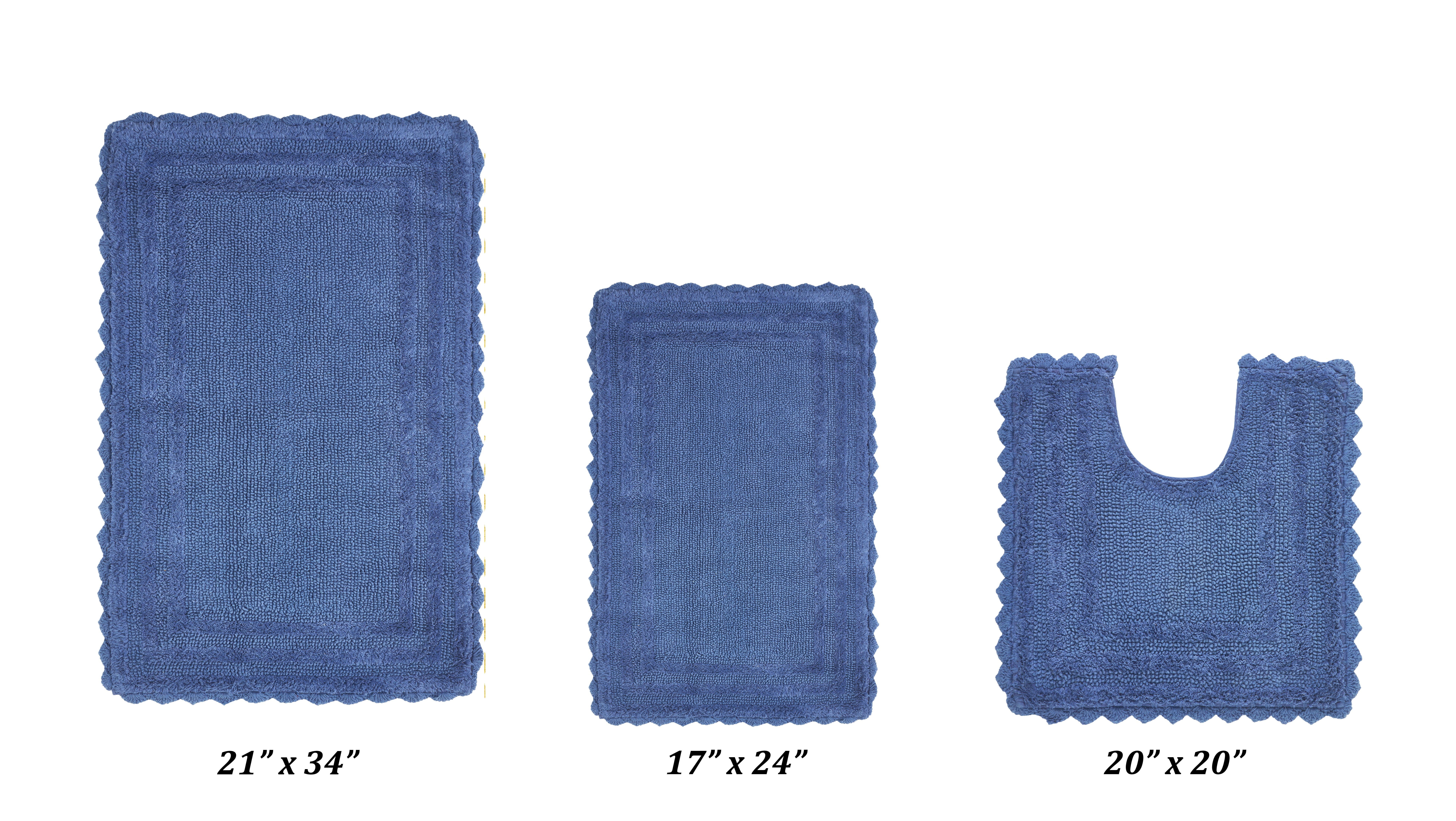 Better Trends 3 Piece Bathroom Rug Set 100% Cotton, Extra Soft Tufted Bath Mat, Water Absorbent & Reversible Mat, Blue Lilly Crochet Collection