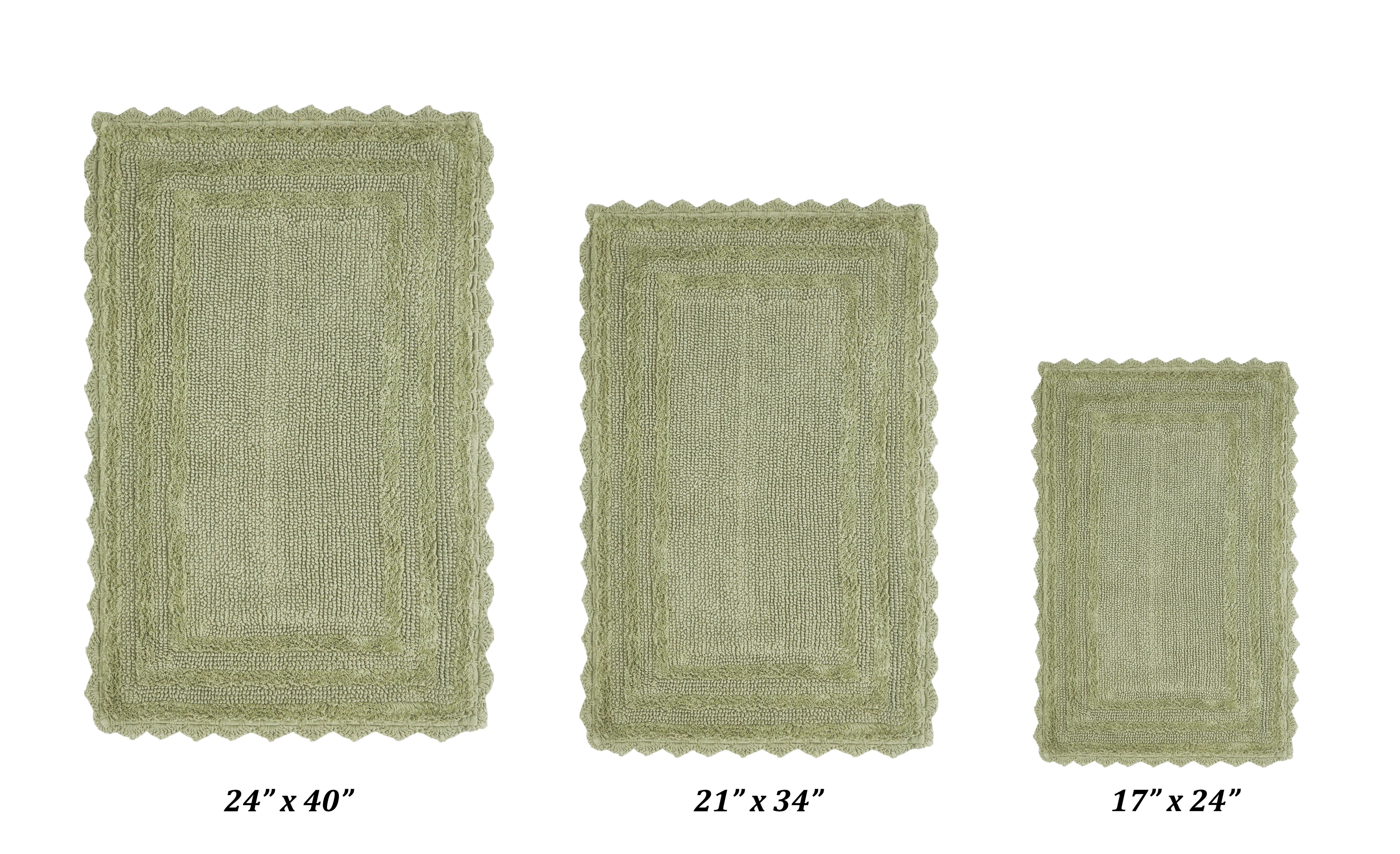 Better Trends 3 Piece Bathroom Rug Set 100% Cotton, Extra Soft Tufted Bath Mat, Water Absorbent & Reversible Mat, Sage Lilly Crochet Collection
