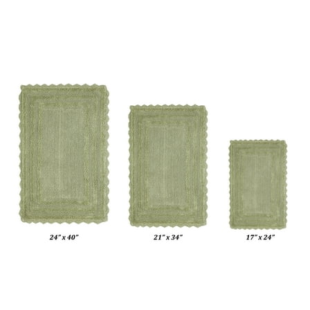 Better Trends 3 Piece Bathroom Rug Set 100% Cotton, Extra Soft Tufted Bath Mat, Water Absorbent & Reversible Mat, Sage Lilly Crochet Collection