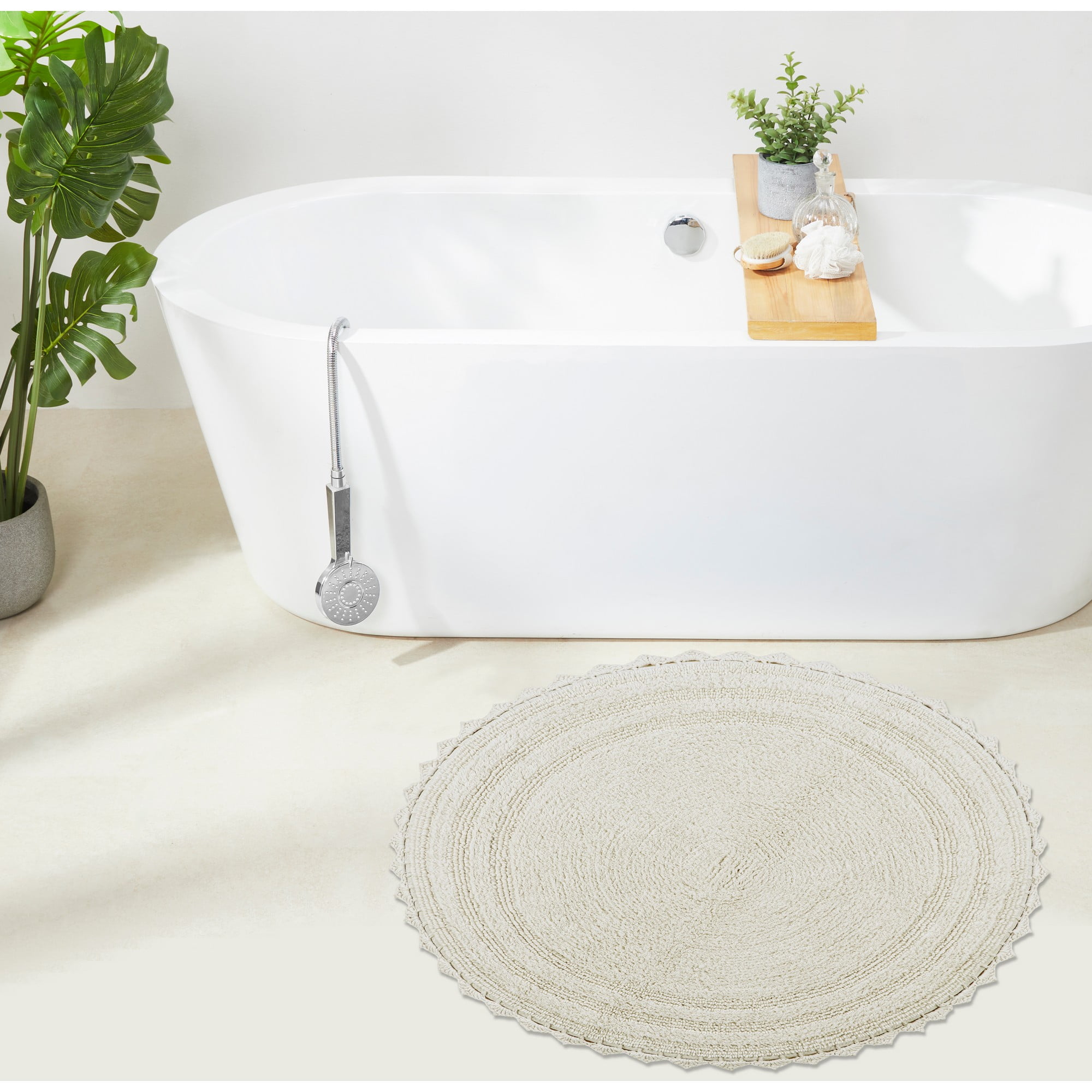 Ivory 30" Round Cotton Crochet Tufted Reversible Bath Rug