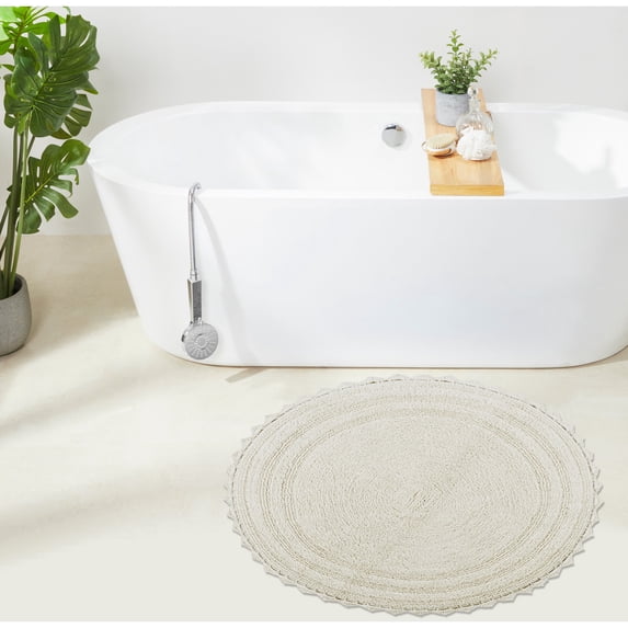 Better Trends Chic Round Bath Mat, 30" Diameter, 100% Cotton with Crochet Border, Water Absorbent, Ideal for Half Baths and Powder Rooms, Machine Washable, Ivory - Lilly Crochet Collection