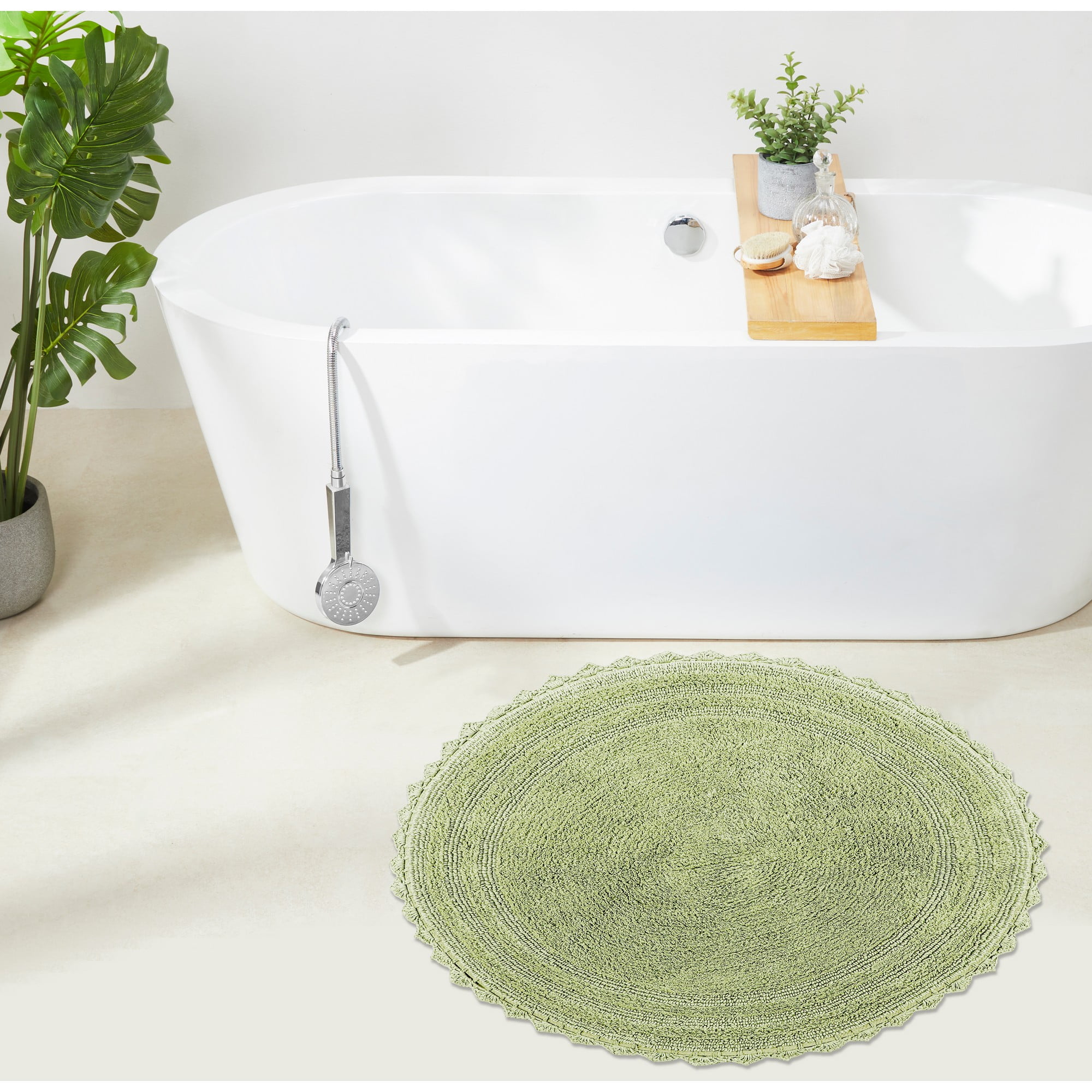 Sage Green 30" Round Cotton Crochet Bath Rug