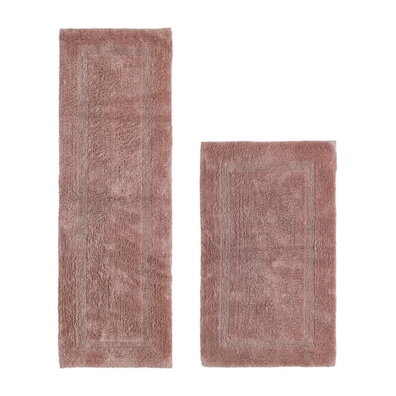 Better Trends Bathroom Rug 2 Piece Set 100% Cotton Soft Luxury Bath Rug Water Absorbent Reversible Machine Washable Runner Mat for Bathroom, Bathtub, Laundry Room 24”x40”|20”x60” Pink Lux Collection
