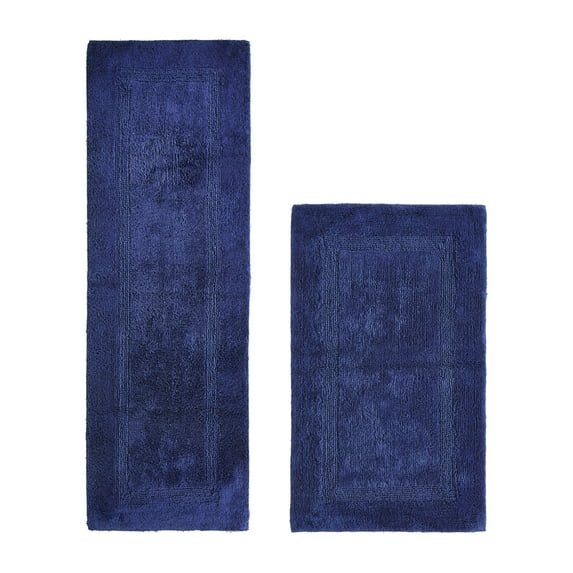 Better Trends Bathroom Rug 2 Piece Set 100% Cotton Soft Luxury Bath Rug Water Absorbent Reversible Machine Washable Runner Mat for Bathroom, Bathtub, Laundry Room 24”x40”|20”x60” Navy Lux Collection