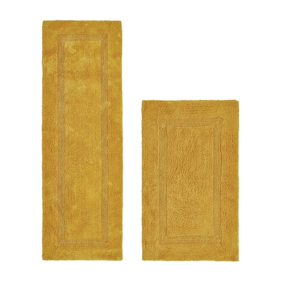 Better Trends Bathroom Rug 2 Piece Set 100% Cotton Soft Luxury Bath Rug Water Absorbent Reversible Machine Washable Runner Mat for Bathroom, Bathtub, Laundry Room Yellow Lux Collection