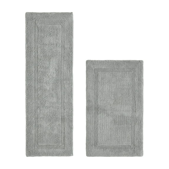 Better Trends Bathroom Rug 2 Piece Set 100% Cotton Soft Luxury Bath Rug Water Absorbent Reversible Machine Washable Runner Mat for Bathroom Bathtub Laundry Room 24”x40”|20”x60” Silver Lux Collection