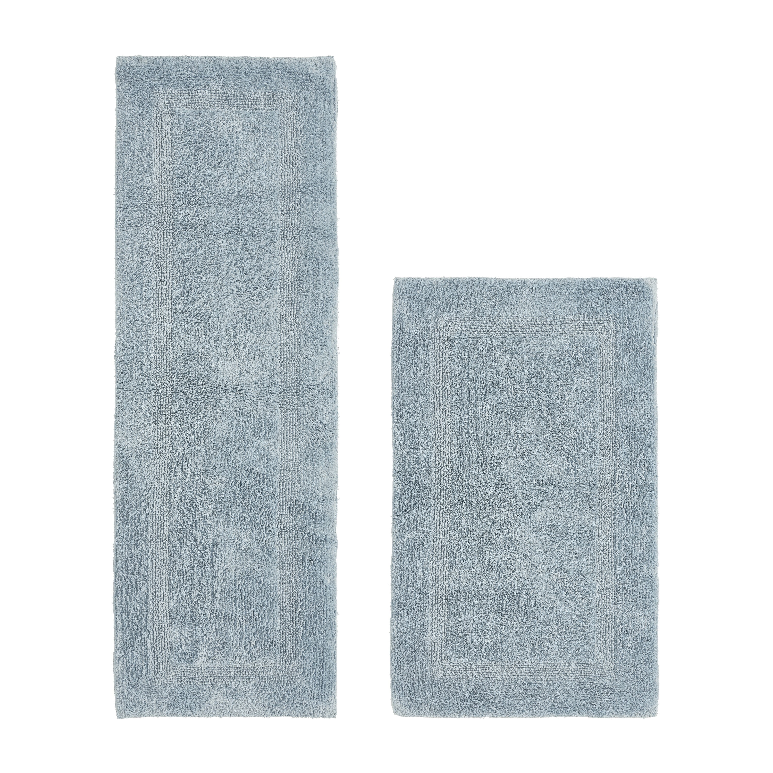 Better Trends Bathroom Rug 2 Piece Set 100% Cotton Soft Luxury Bath Rug Water Absorbent Reversible Machine Washable Runner Mat for Bathroom, Bathtub, Laundry Room 24”x40”|20”x60” Blue Lux Collection