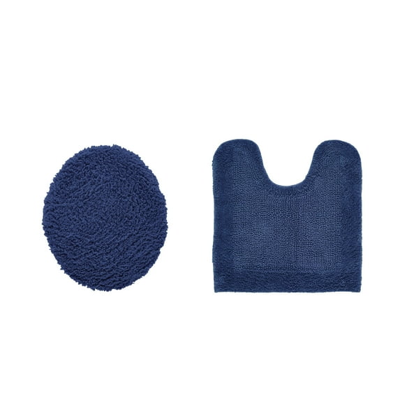 Better Trends 2 Piece Premium Bathroom Rug Set 100% Cotton Soft Tufted Reversible Bath Rug Water absorbent Bath Mat Ideal for Bathroom Shower and Tub Use, Edge Collection Navy (18" x 20" | 20" x 20")