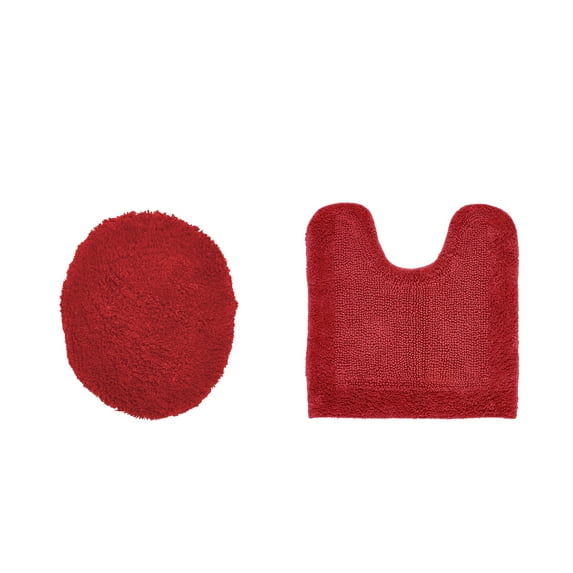 Better Trends 2 Piece Premium Bathroom Rug Set 100% Cotton Soft Tufted Reversible Bath Rug Water absorbent Bath Mat Ideal for Bathroom Shower and Tub Use, Edge Collection Red (18" x 20" | 20" x 20")