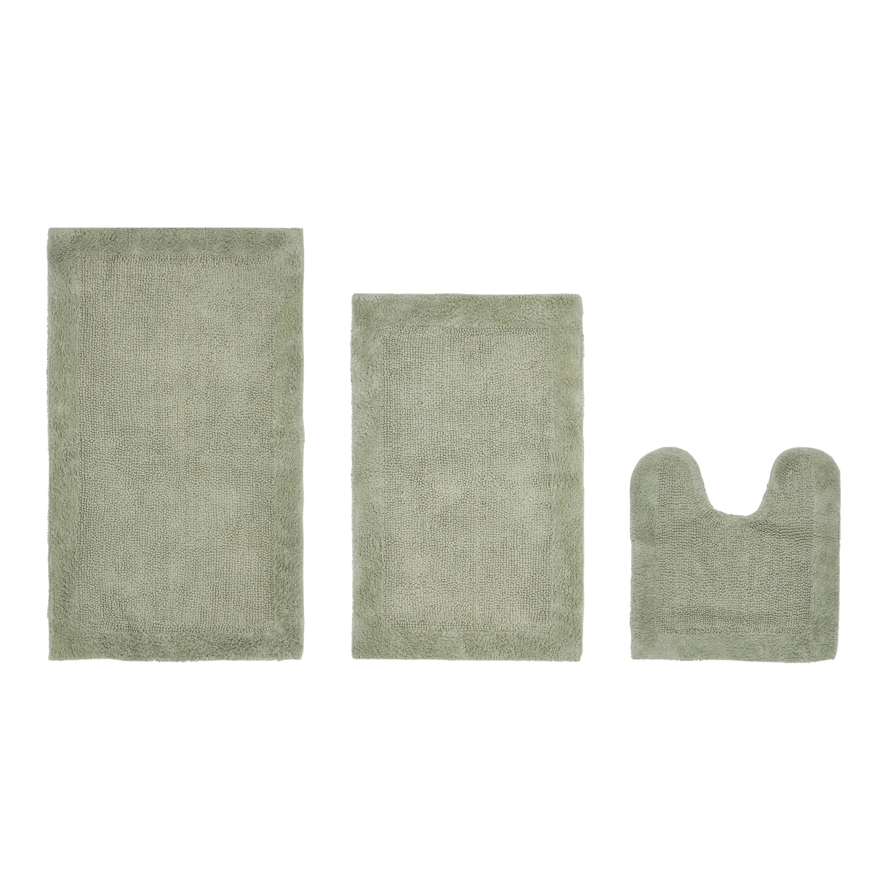 Better Trends 3 Piece Premium Bathroom Rug Set 100% Cotton Soft Tufted Bath Mat Water absorbent Reversible U shape Toilet Bath Rug for Bathroom, Shower and Bathtub Use, Dark Sage - Edge Collection