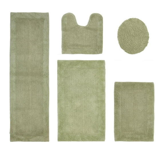 Better Trends 5 Piece Premium Bathroom Rug Set 100% Cotton Soft Tufted Bath Mat Water absorbent Reversible U shape Toilet Bath Rug Perfect for Bathroom, Shower and Bathtub Use, Sage - Edge Collection