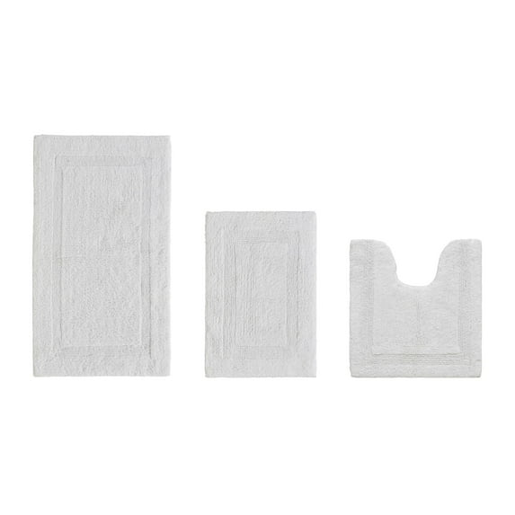 Better Trends Bathroom Rugs 3 Piece Set 100% Cotton Bath Rug Soft Water Absorbent Reversible, Machine Washable for Bathroom Decor U Shap Toilet Base Contour Mat White Lux Collection