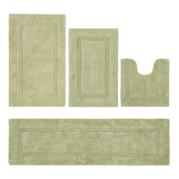 Better Trends Bathroom Rugs 4 Piece Set 100% Cotton Soft Bath Rug, Water Absorbent, Reversible, Machine Washable for Bathroom Decor Toilet Base Contour, Runner Rug Sage Lux Collection