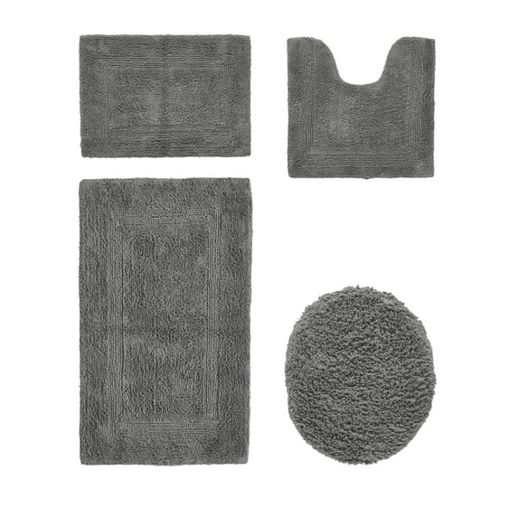 Better Trends Bathroom Rugs 4 Piece Set 100% Cotton Soft Seat Covers, Water Absorbent, Reversible, Machine Washable for Bathroom Decor Toilet Base Contour, Lid Cover Gray Lux Collection