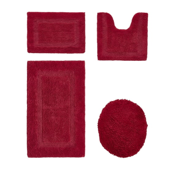 Better Trends Bathroom Rugs 4 Piece Set 100% Cotton Soft Seat Covers, Water Absorbent, Reversible, Machine Washable for Bathroom Decor Toilet Base Contour, Lid Cover Red Lux Collection