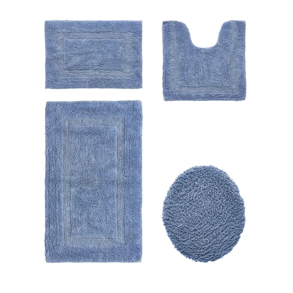 Better Trends Bathroom Rugs 4 Piece Set 100% Cotton Soft Seat Covers, Water Absorbent, Reversible, Machine Washable for Bathroom Decor Toilet Base Contour, Lid Cover Dark Blue Lux Collection
