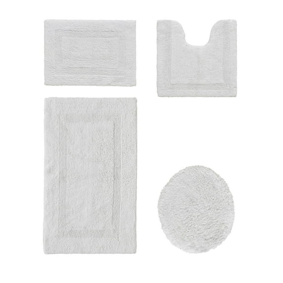Better Trends Bathroom Rugs 4 Piece Set 100% Cotton Soft Seat Covers, Water Absorbent, Reversible, Machine Washable for Bathroom Decor Toilet Base Contour, Lid Cover White Lux Collection