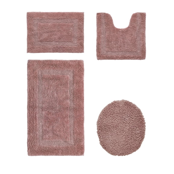 Better Trends Bathroom Rugs 4 Piece Set 100% Cotton Soft Seat Covers, Water Absorbent, Reversible, Machine Washable for Bathroom Decor Toilet Base Contour, Lid Cover Pink Lux Collection