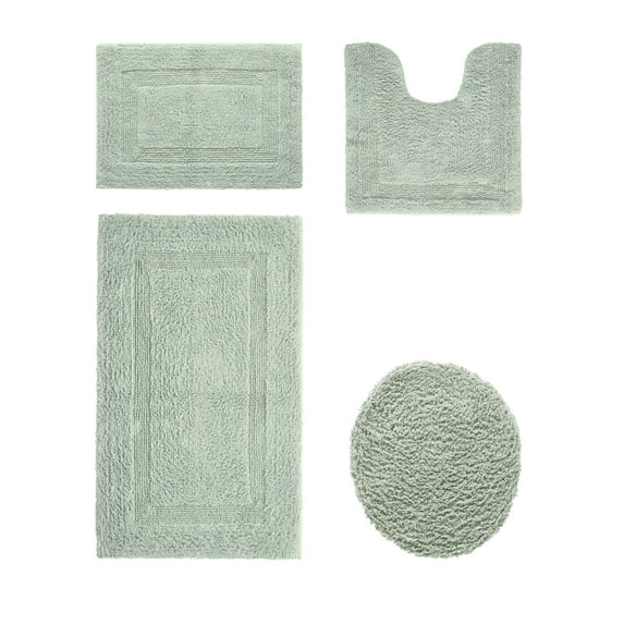 Better Trends Bathroom Rugs 4 Piece Set 100% Cotton Soft Seat Covers, Water Absorbent, Reversible, Machine Washable for Bathroom Decor Toilet Base Contour, Lid Cover Dark Sage Lux Collection