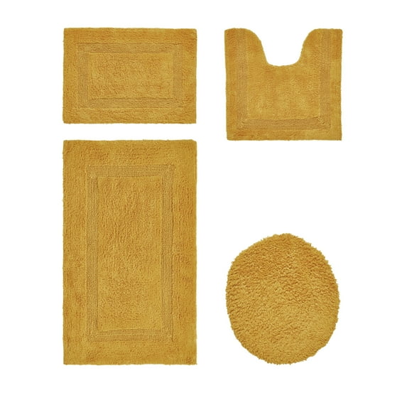 Better Trends Bathroom Rugs 4 Piece Set 100% Cotton Soft Seat Covers, Water Absorbent, Reversible, Machine Washable for Bathroom Decor Toilet Base Contour, Lid Cover Yellow Lux Collection
