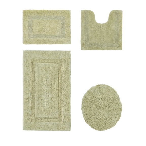Better Trends Bathroom Rugs 4 Piece Set 100% Cotton Soft Seat Covers, Water Absorbent, Reversible, Machine Washable for Bathroom Decor Toilet Base Contour, Lid Cover Sage Lux Collection