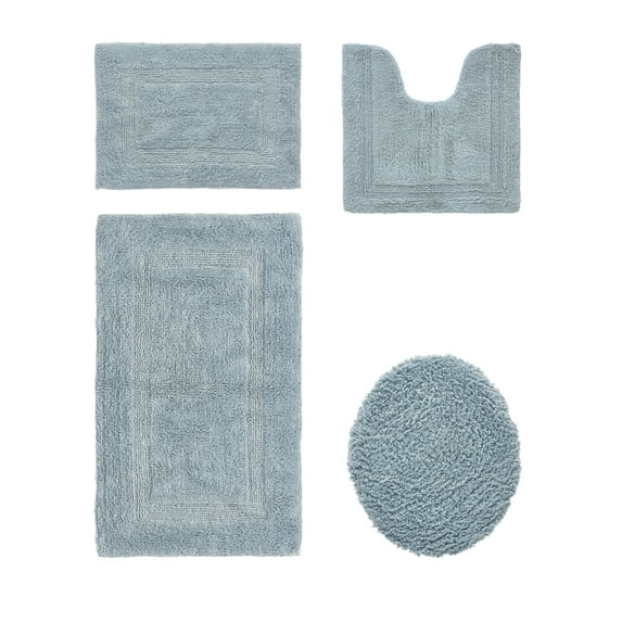 Better Trends Bathroom Rugs 4 Piece Set 100% Cotton Soft Seat Covers, Water Absorbent, Reversible, Machine Washable for Bathroom Decor Toilet Base Contour, Lid Cover Blue Lux Collection