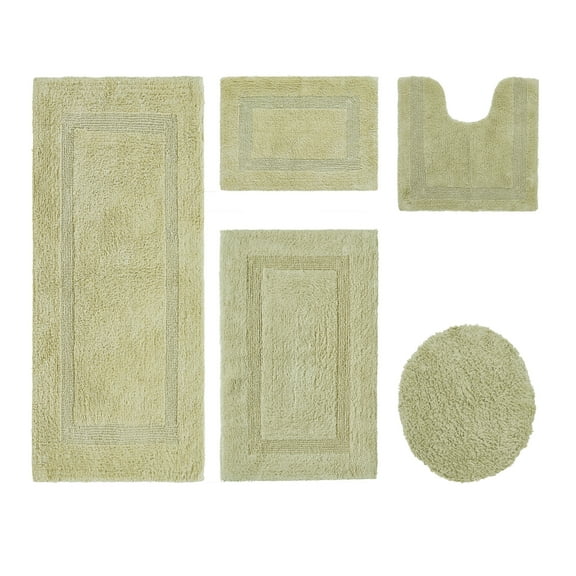 Better Trends Bathroom Rugs 5 Piece Set 100% Cotton Soft U-Shaped Toilet Mat Water Absorbent Reversible Bathroom Decor Toilet Base Contour, Lid Cover Sage Lux Collection