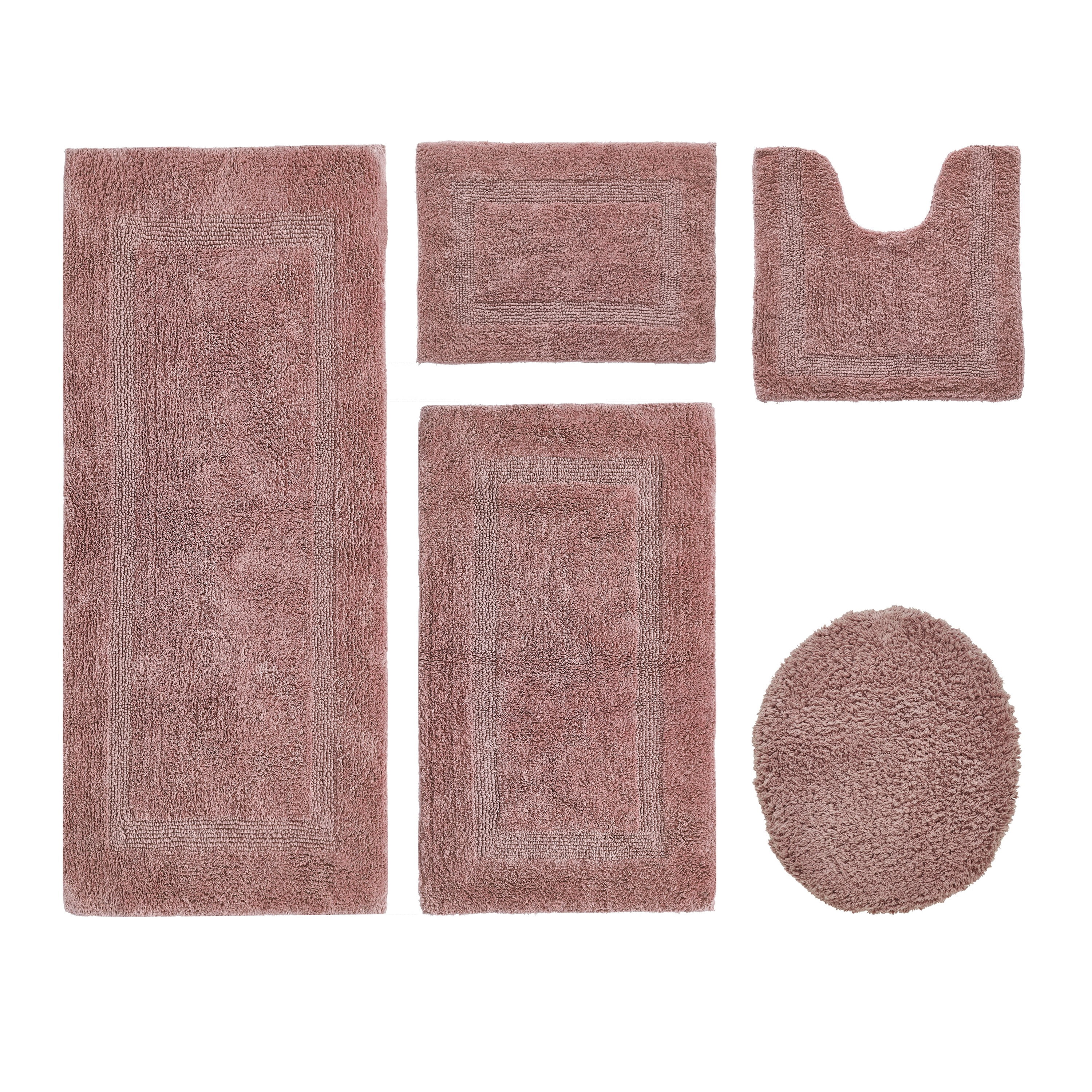 Better Trends Bathroom Rugs 5 Piece Set 100% Cotton Soft U-Shaped Toilet Mat Water Absorbent Reversible Bathroom Decor Toilet Base Contour, Lid Cover Pink Lux Collection