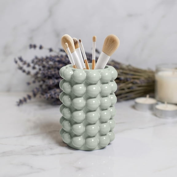 Better Trends Bathroom Tumbler Cup Lightweight And Durable Toothbrush Cup Holder, Bubble Textured Tumbler Cups For Bathroom Vanity Dark Sage Nova Collection