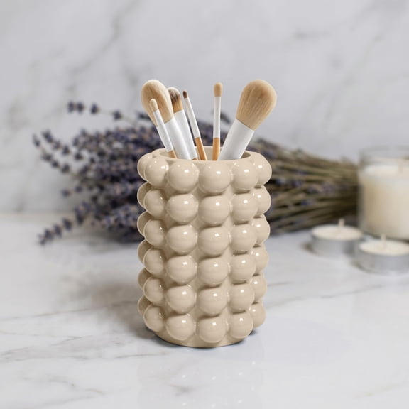 Better Trends Bathroom Tumbler Cup Lightweight And Durable Toothbrush Cup Holder, Bubble Textured Tumbler Cups For Bathroom Vanity Sand Nova Collection
