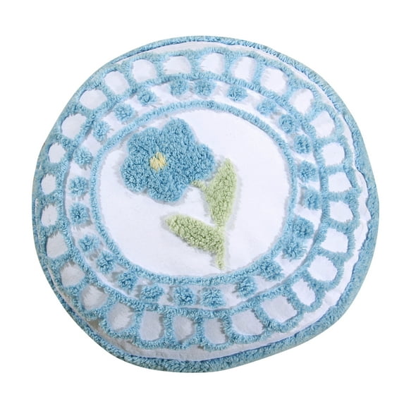 Better Trends 15" Round Pillow 100% Cotton Floral Decorative Cushion, Soft & Breathable, Bloomfield Collection - Blue