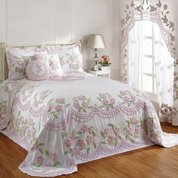 Better Trends 118" x 118" Bedspread For King Size Bed 100% Cotton Soft & Breathable Bedding Luxurious Floral Design, Machine Washable (Rose) Bloomfield Collection